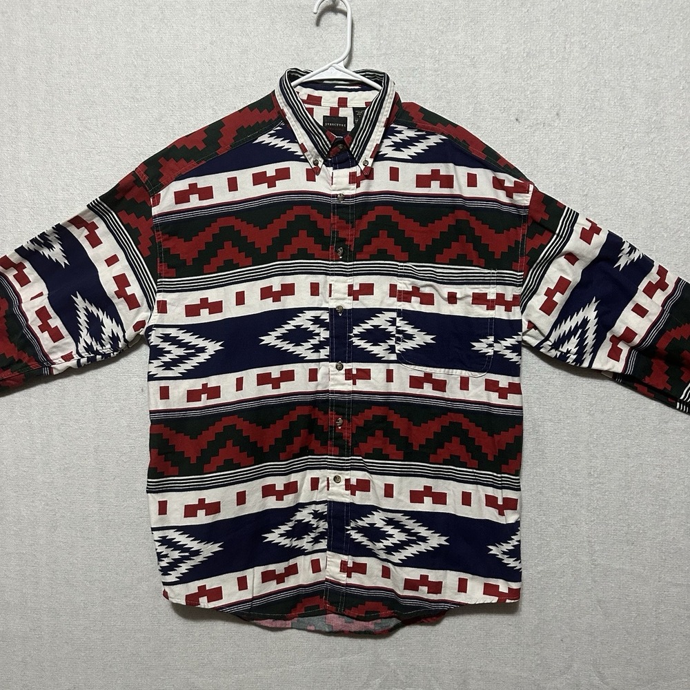 Vtg Structure Men's XL Long Sleeve Button Down Southwestern Aztec Cowboy Rodeo